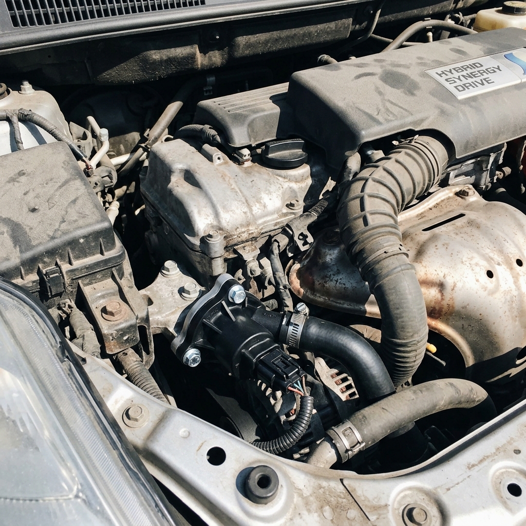 New Toyota Prius engine coolant pump showing inlet, outlet, and electrical connector